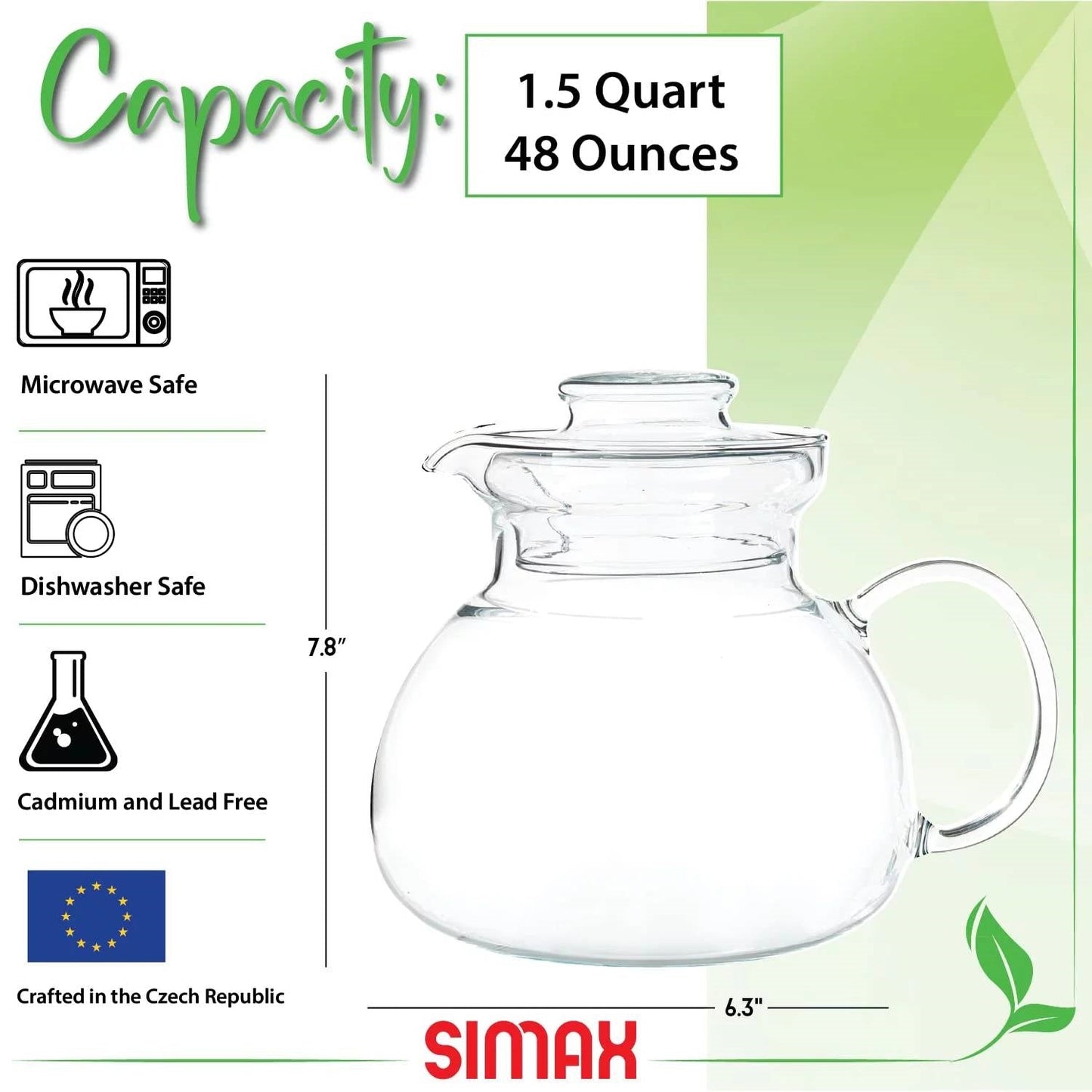 HomePacific 1.5 Qt clear glass teapot for stove top with lid on Tampa Home & Garden Store