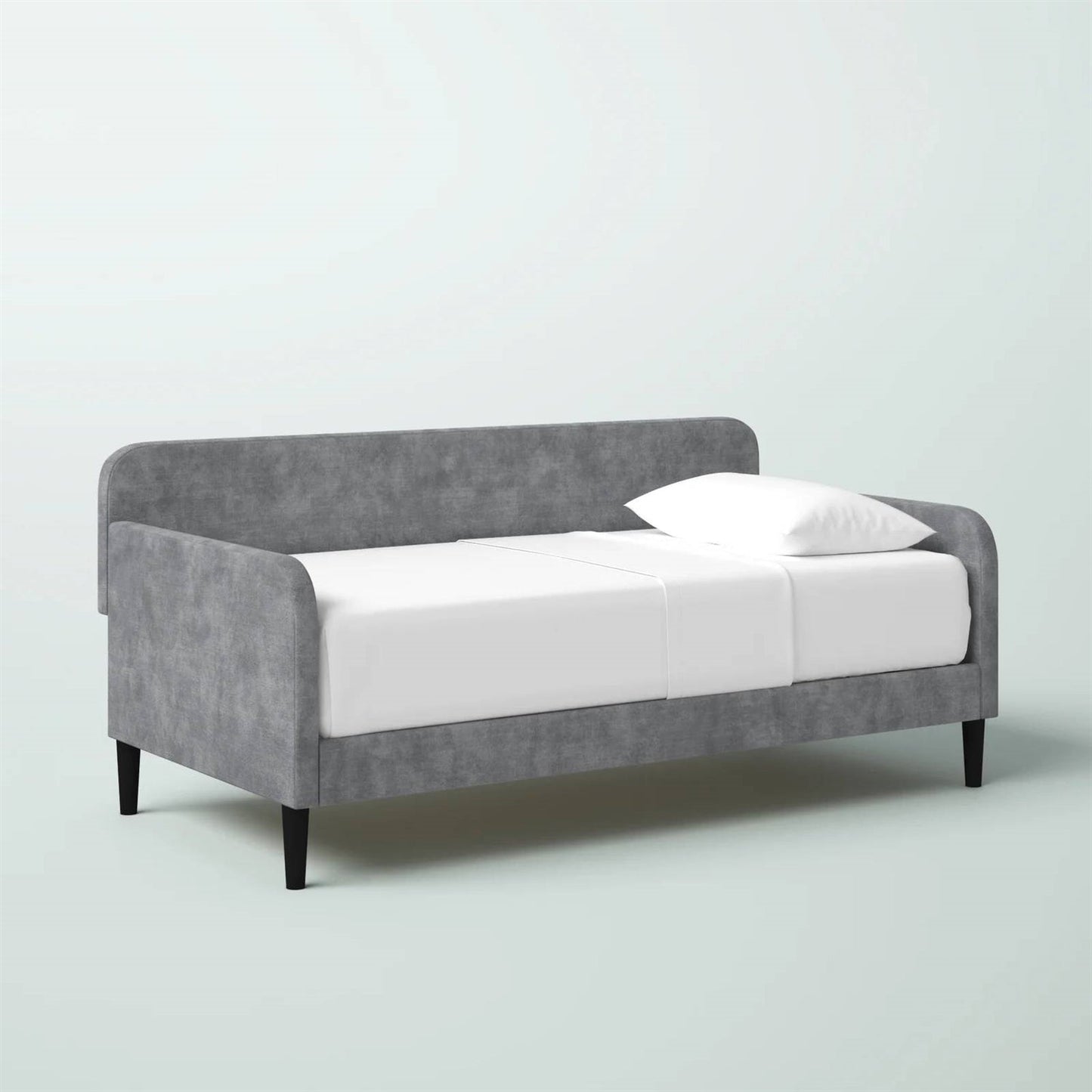 Sofá cama tapizado moderno de terciopelo gris plateado tamaño doble