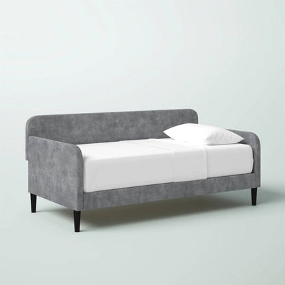 Sofá cama tapizado moderno de terciopelo gris plateado tamaño doble