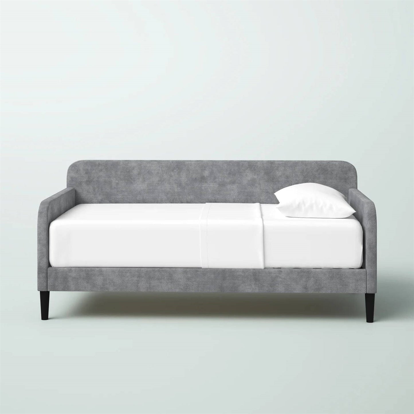 Sofá cama tapizado moderno de terciopelo gris plateado tamaño doble