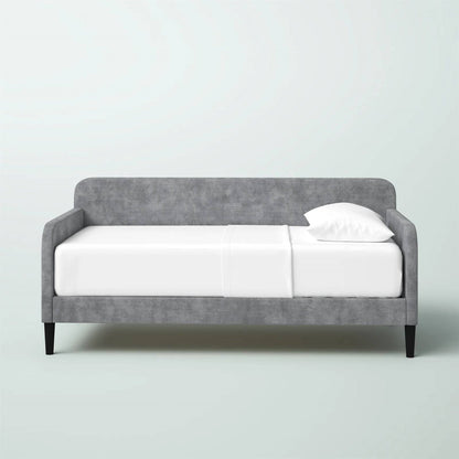 Sofá cama tapizado moderno de terciopelo gris plateado tamaño doble