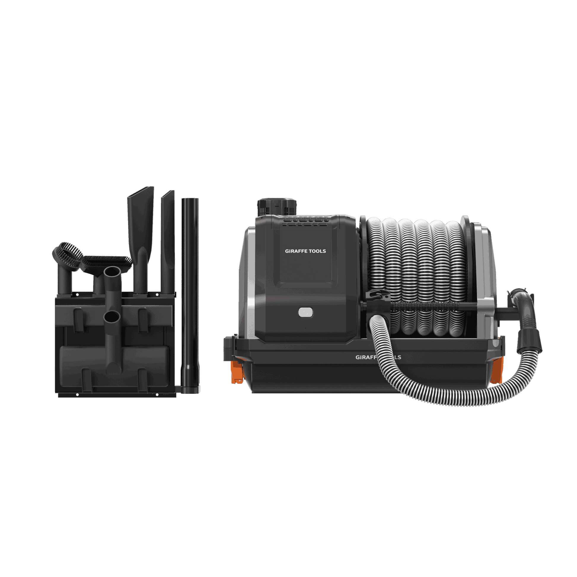 Grandstorm retractable garage vacuum by Giraffe Tools with hose reel and attachments on Tampa Home & Garden Store