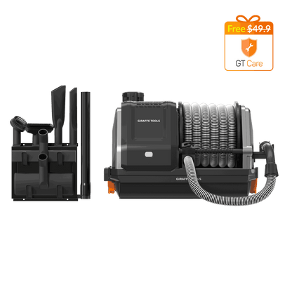 Grandstorm Retractable Garage Vacuum by Giraffe Tools with metal coil hose and attachment set on Tampa Home & Garden Store