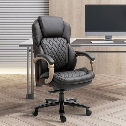 Silla de oficina ejecutiva de altura ajustable con costuras de diamante grandes y altas en color marrón