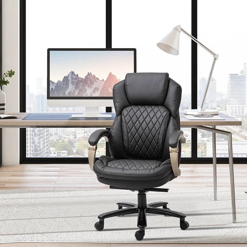 Silla de oficina ejecutiva de altura ajustable con costuras de diamante grandes y altas en color marrón