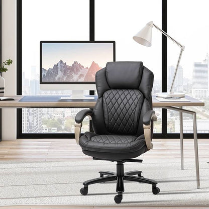 Silla de oficina ejecutiva de altura ajustable con costuras de diamante grandes y altas en color marrón