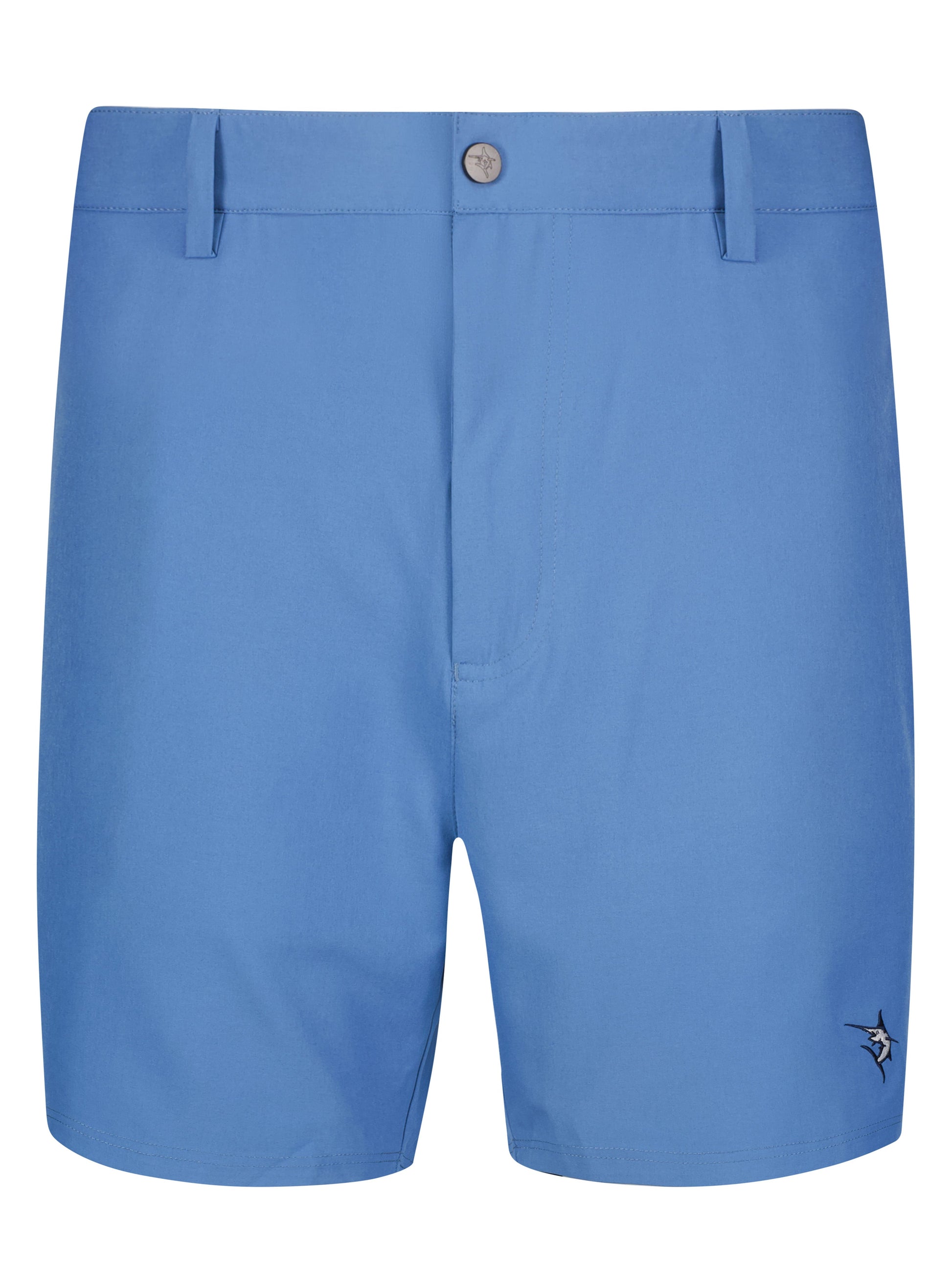 Freeport Short blue shorts by White Water Life with belt loops and front button logo on right leg on Tampa Home & Garden Store