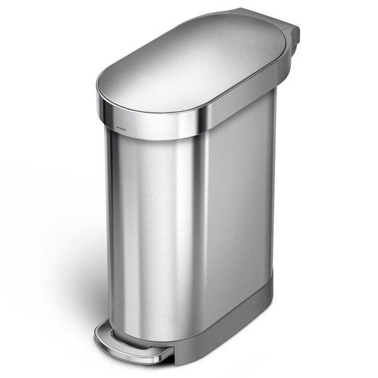Bote de basura estrecho de acero inoxidable de 12 galones para cocina con tapa de fácil apertura a pedal