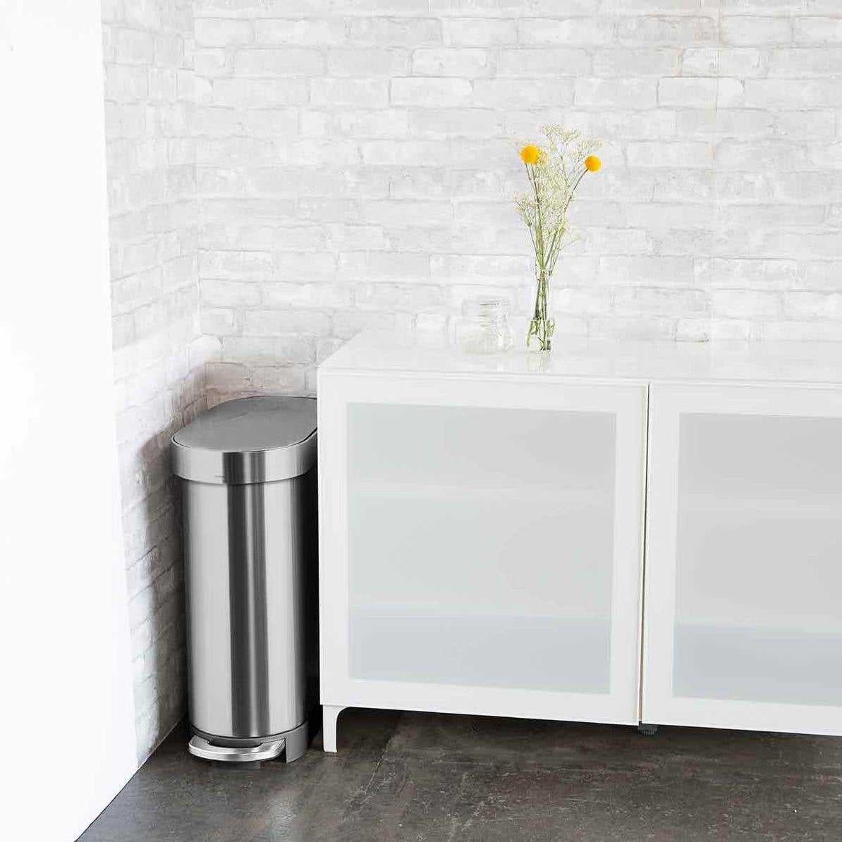 Stainless Steel 12-Gallon Narrow Kitchen Trash Can with Easy Step-on Lid