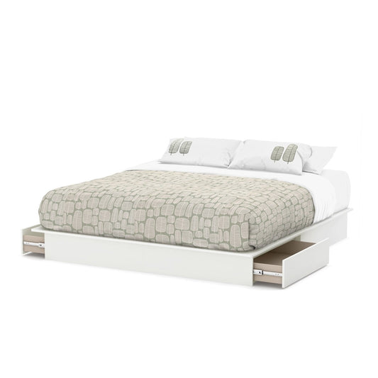 King size Modern Platform Bed with Storage Drawers in White Finish - Tampa Home & Garden Store