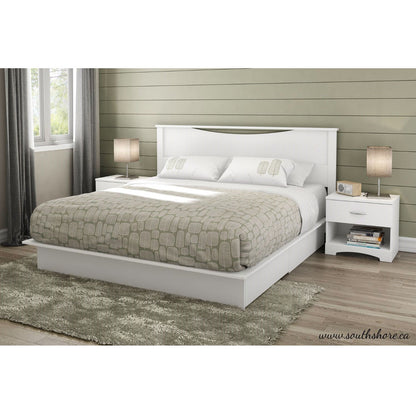 Cama moderna tamaño King con plataforma y cajones de almacenamiento en acabado blanco