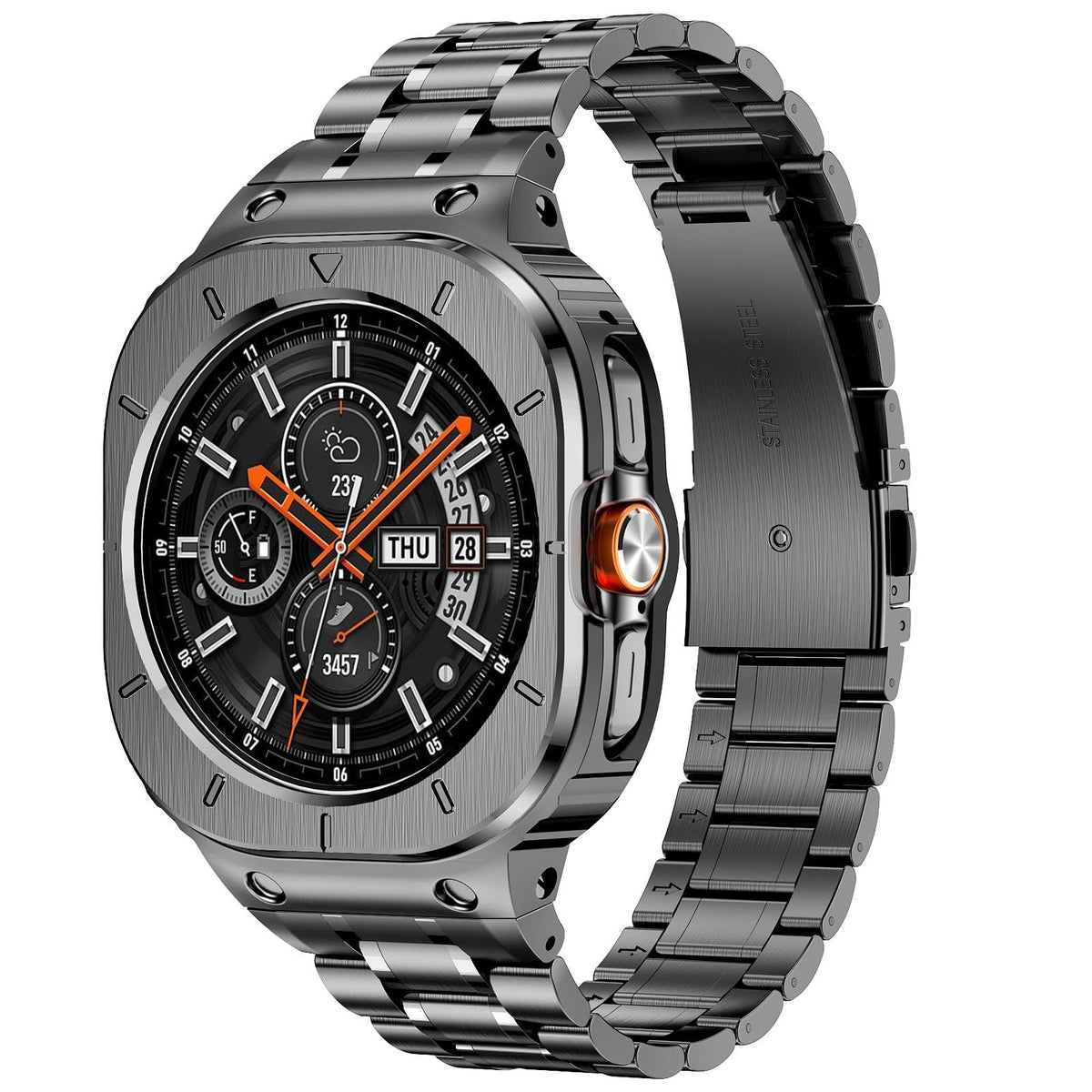 FortisGuard rugged Galaxy Watch stainless steel band by Moktan Sabai, brushed metal bracelet on Tampa Home & Garden Store