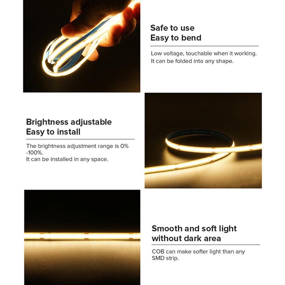 SLD02 Dotless Single Color Linear LED Strip Lights Low Voltage FCOB DC12V Tape Light - Tampa soil911.com