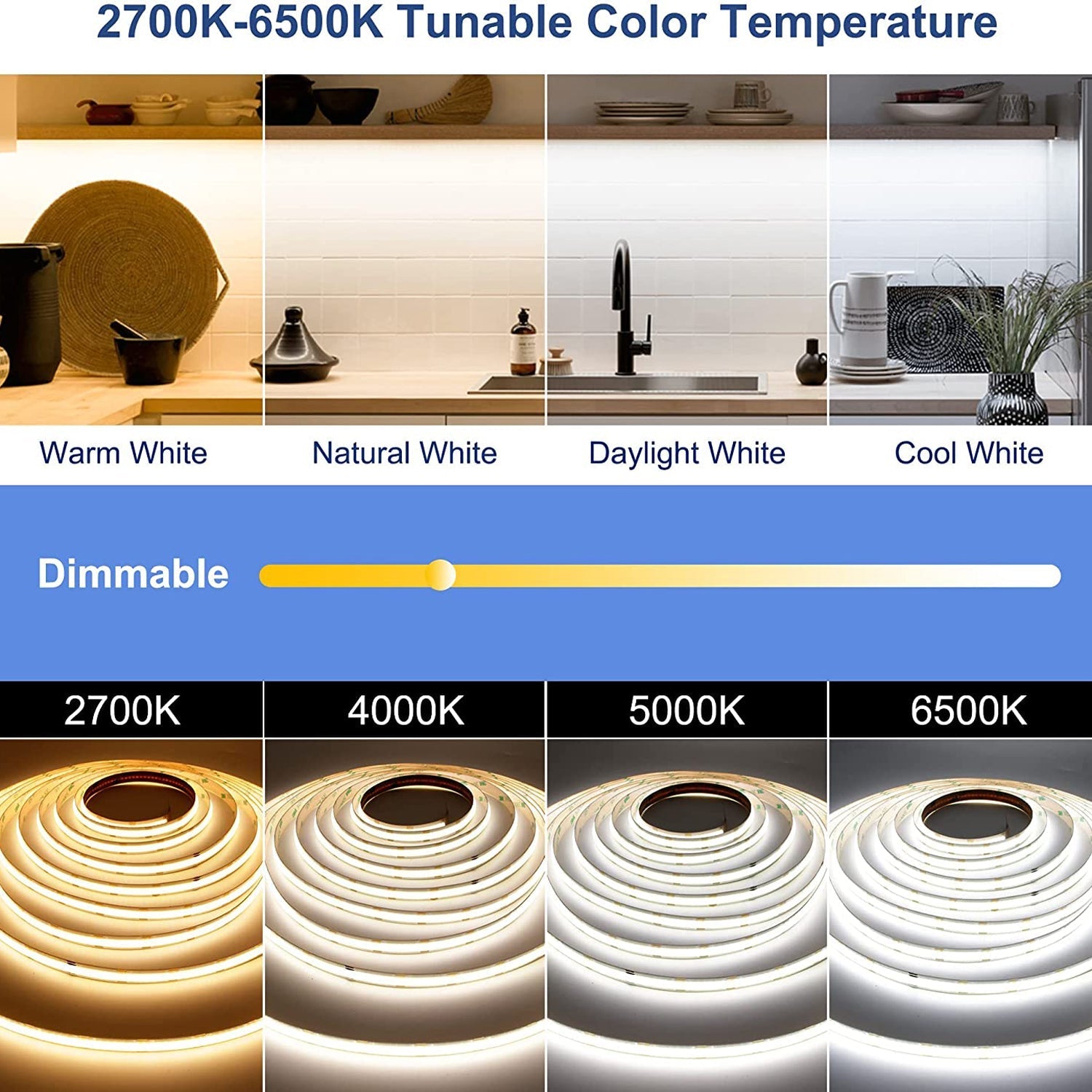SLD07 Dotless Linear LED Tunable CCT (2700K-6500K) COB Strip Lights Low Voltage DC24V Tape Light - Tampa Home & Garden Store