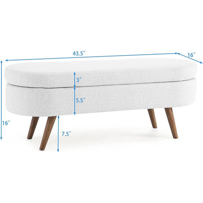 Banco de almacenamiento a pie de cama, estilo bohemio moderno de mediados de siglo, lino blanco