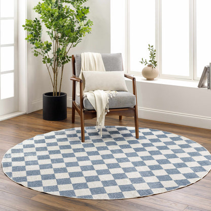Brone Blue Checkered Washable Rug with blue cream checkerboard pattern by Boutique Rugs on Tampa Home & Garden Store