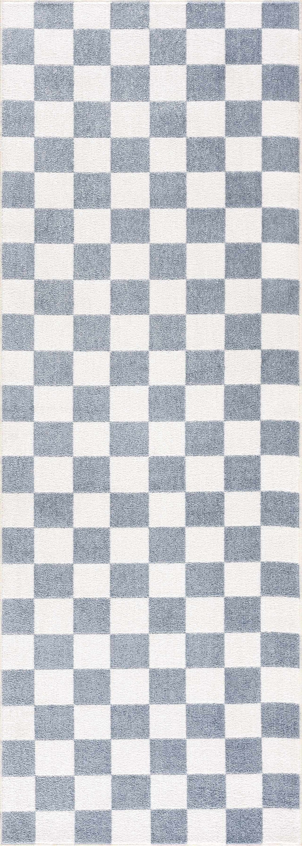 Brone Blue Checkered Washable Rug, blue and ivory checker pattern by Boutique Rugs on Tampa Home & Garden Store