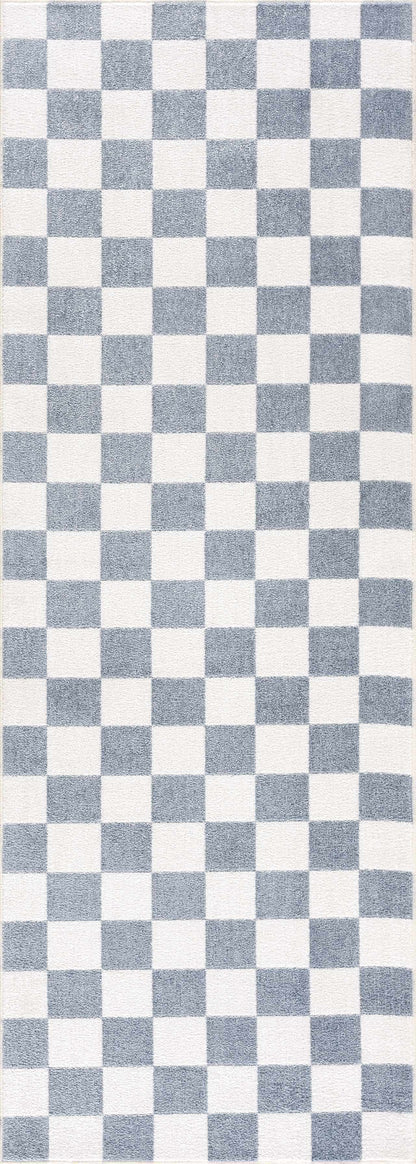 Brone Blue Checkered Washable Rug, blue and ivory checker pattern by Boutique Rugs on Tampa Home & Garden Store