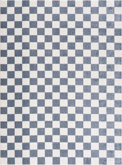 Brone Blue Checkered Washable Rug by Boutique Rugs, blue and white checker pattern on Tampa Home & Garden Store