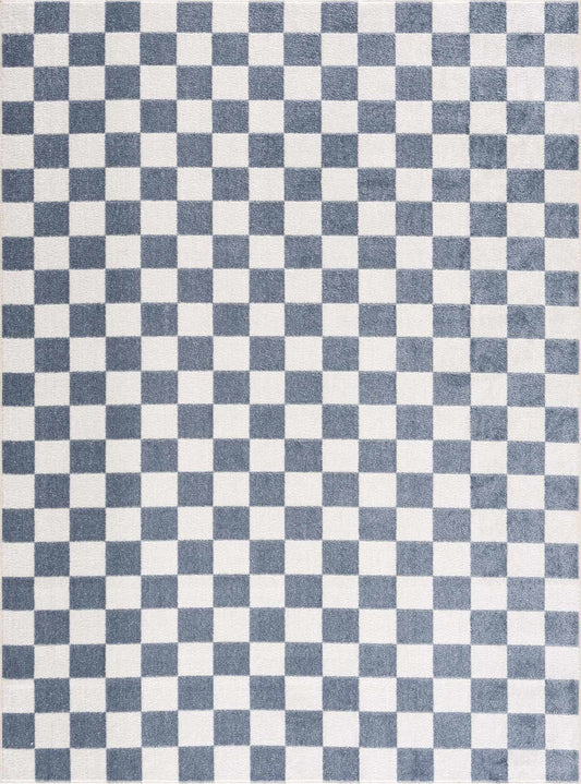 Brone Blue Checkered Washable Rug by Boutique Rugs, blue and white checker pattern on Tampa Home & Garden Store