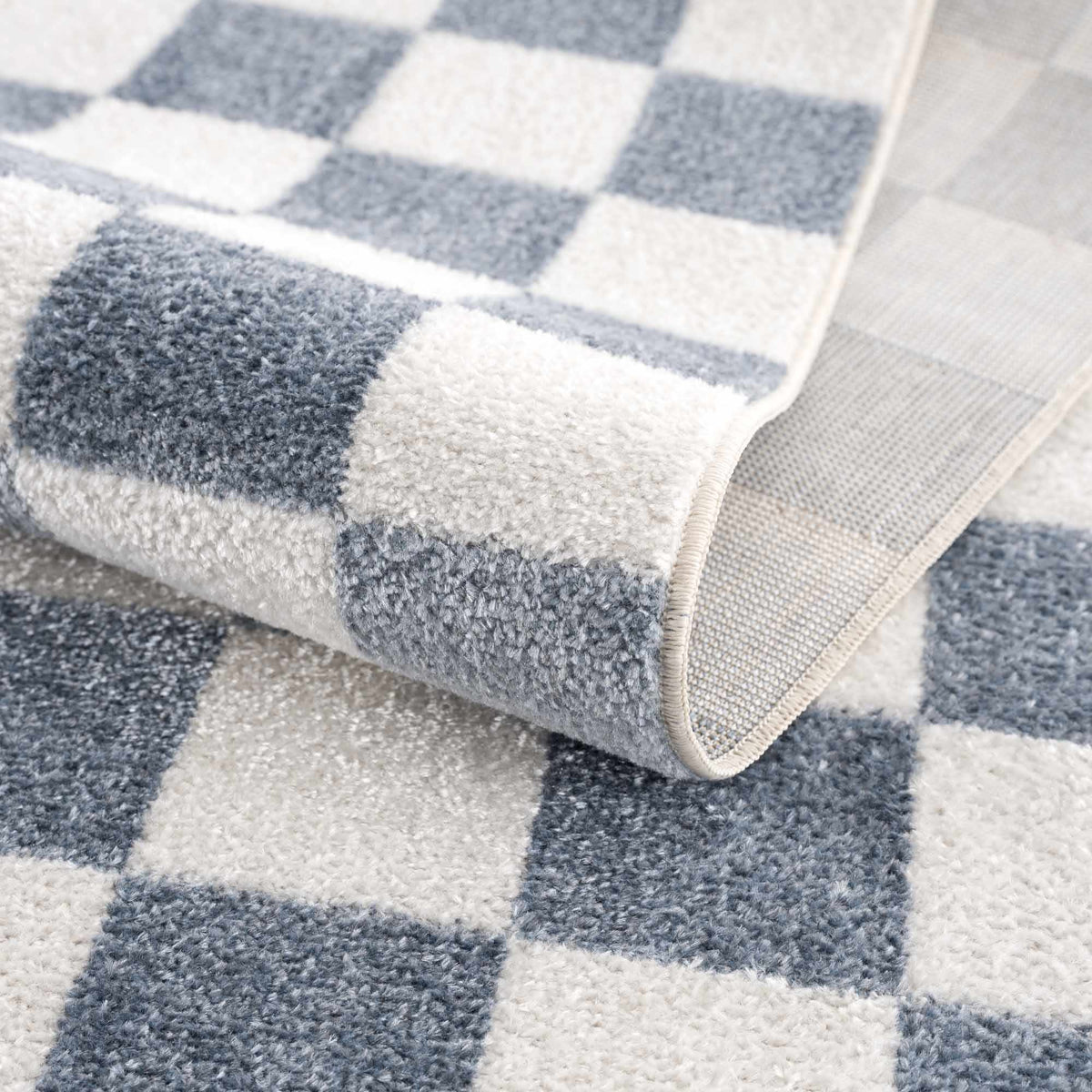 Brone Blue Checkered Washable Rug, soft plush blue/white checkered pattern by Boutique Rugs on Tampa Home & Garden Store