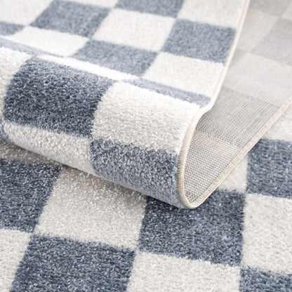 Brone Blue Checkered Washable Rug, soft plush blue/white checkered pattern by Boutique Rugs on Tampa Home & Garden Store