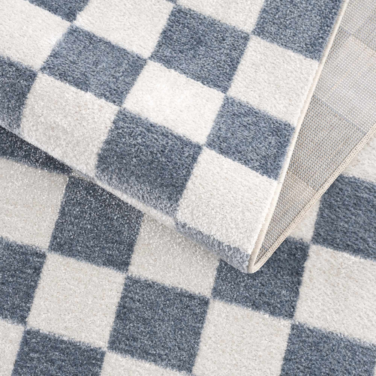 Brone Blue Checkered Washable Rug with blue and white checker pattern Boutique Rugs on Tampa Home & Garden Store
