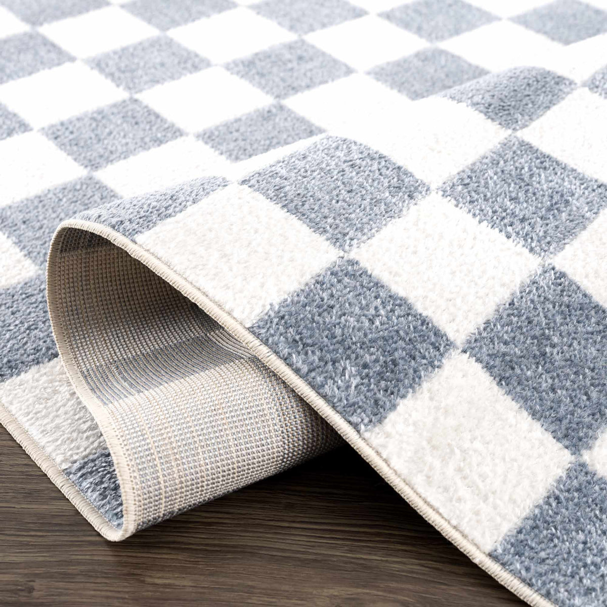 Brone Blue Checkered Washable Rug with blue checks Boutique Rugs on Tampa Home & Garden Store on Tampa Home & Garden Store