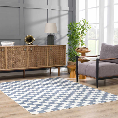 Brone Blue Checkered Washable Rug by Boutique Rugs with blue and white checks on Tampa Store on Tampa Home & Garden Store