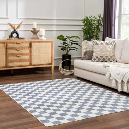 Brone Blue Checkered Washable Rug by Boutique Rugs blue and white checker rug on Tampa Home & Garden Store