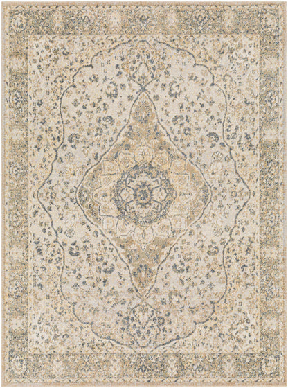 Cara Flat Pile Washable Rug beige blue distressed medallion pattern Boutique Rugs on Tampa Home & Garden Store