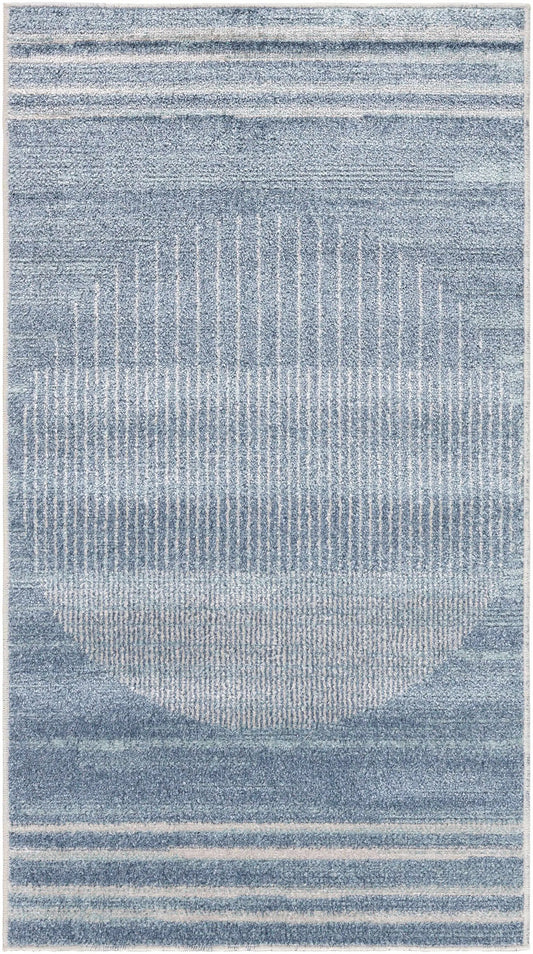 Thad Blue Washable Area Rug by Boutique Rugs, blue textured rug with vertical stripes on Tampa Home & Garden Store