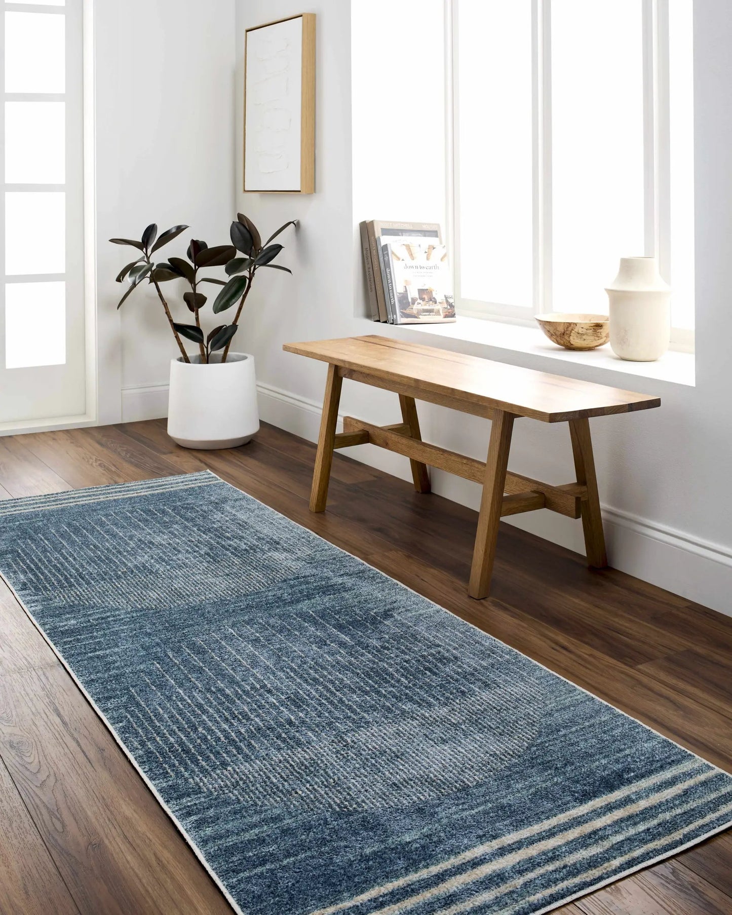 Thad Blue Washable Area Rug Modern Polyester