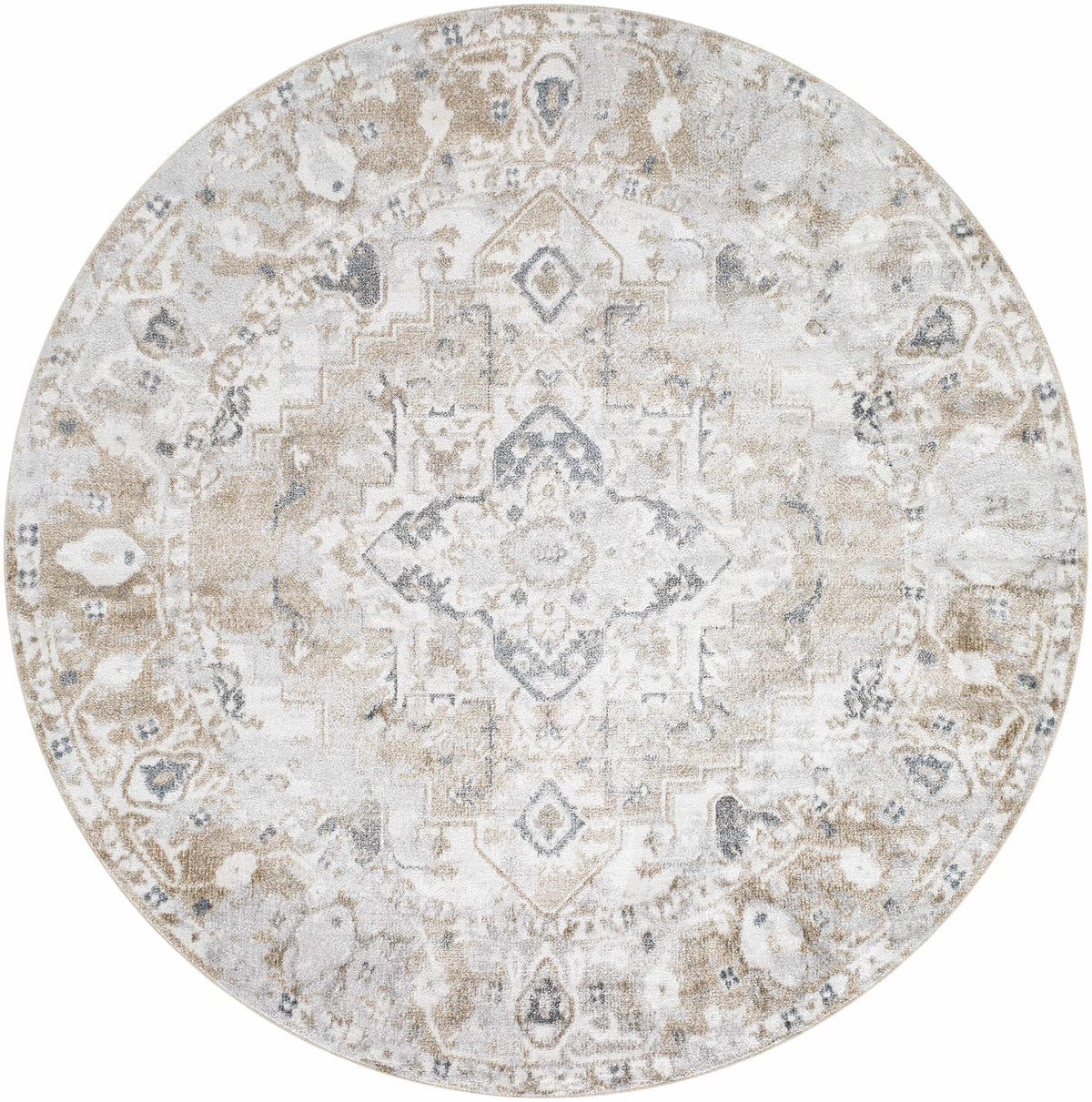 Dobry Boutique Washable Rug, round beige and gray distressed pattern, Boutique Rugs on Tampa Home & Garden Store