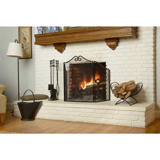 Black metal farmhouse firewood holder log rack with scrollwork for indoor/outdoor use on Tampa Home & Garden Store