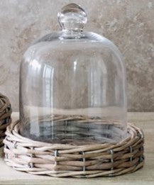 Willow Base Glass Cloche with clear glass dome on woven wicker base Thenestedfig decorative bowl on Tampa Home & Garden Store