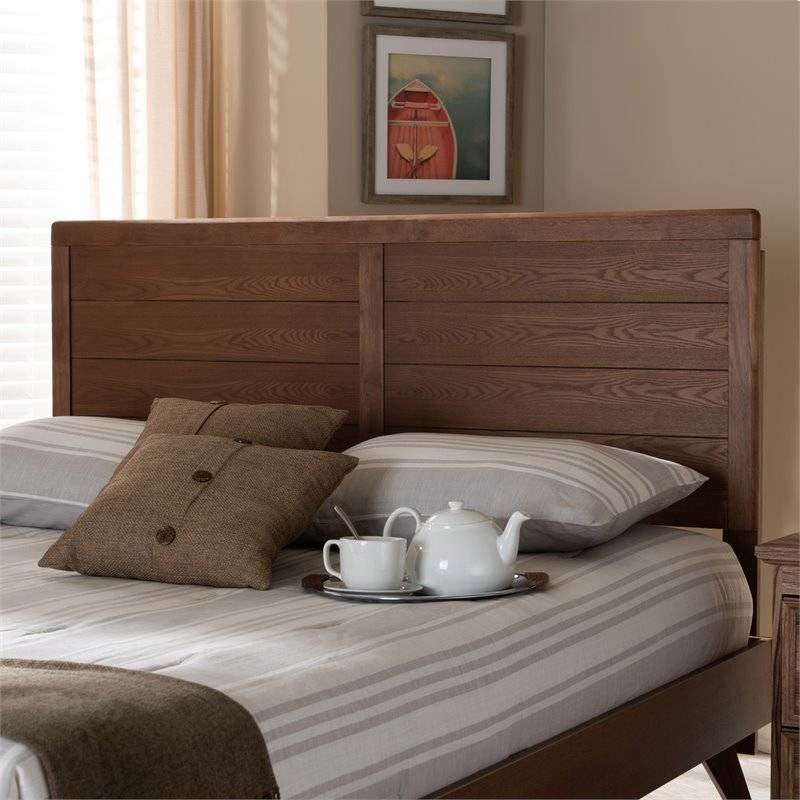 Cabecero de cama Queen Size estilo rústico de madera en acabado nogal marrón