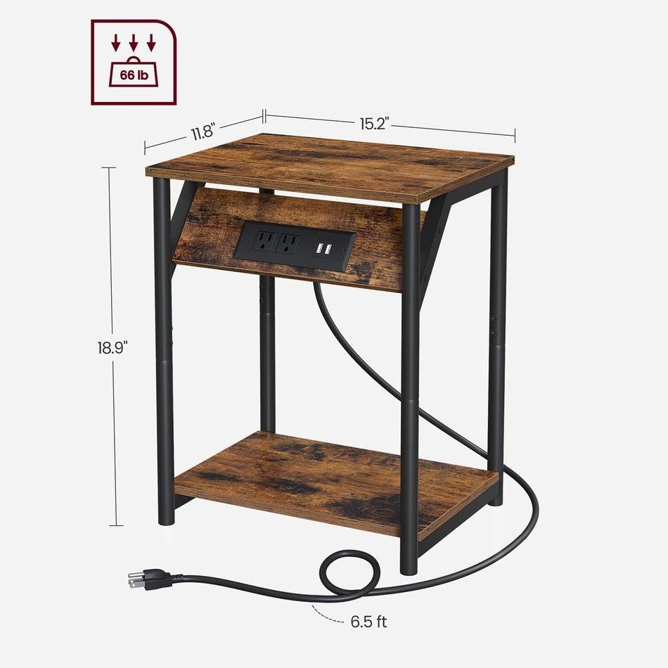 Juego de 2 – Mesitas de noche con estación de carga y 2 puertos USB