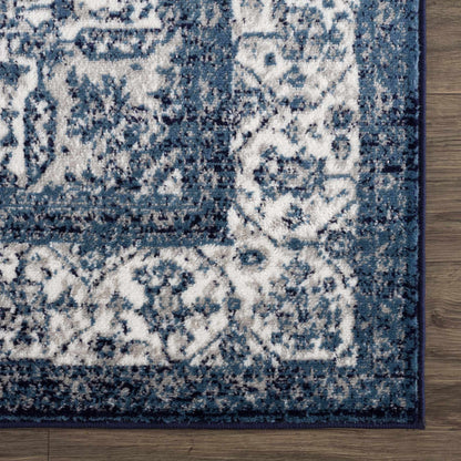 Billy Area Rug blue and white distressed pattern with blue border by Boutique Rugs on Tampa Home & Garden Store