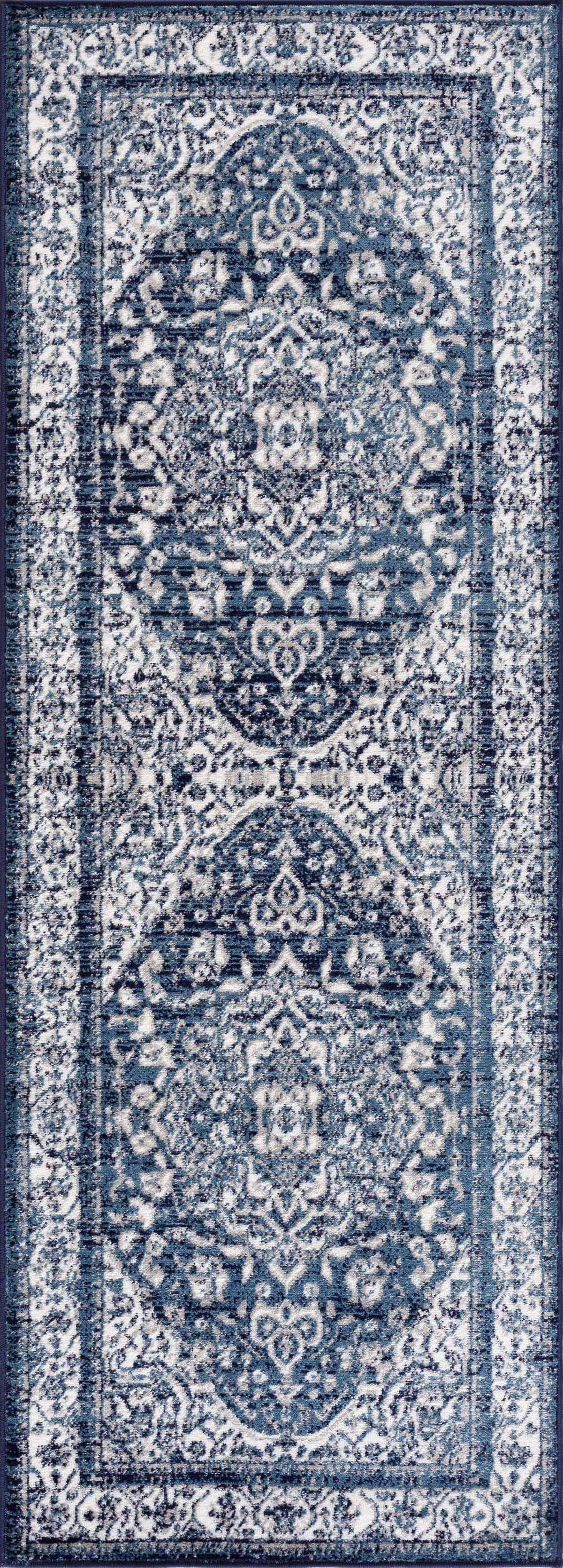 Billy Area Rug by Boutique Rugs, blue and ivory distressed traditional medallion pattern on Tampa Home & Garden Store