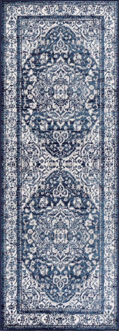 Billy Area Rug by Boutique Rugs, blue and ivory distressed traditional medallion pattern on Tampa Home & Garden Store