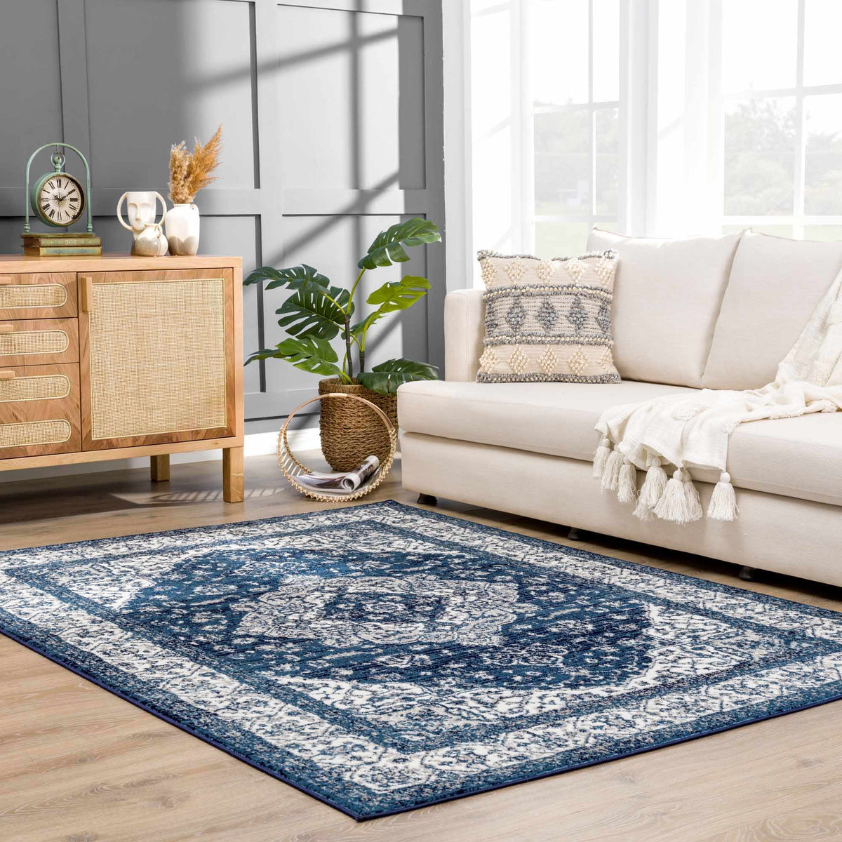 Billy Area Rug clearance blue and ivory ornate pattern Boutique Rugs on Tampa Home & Garden Store