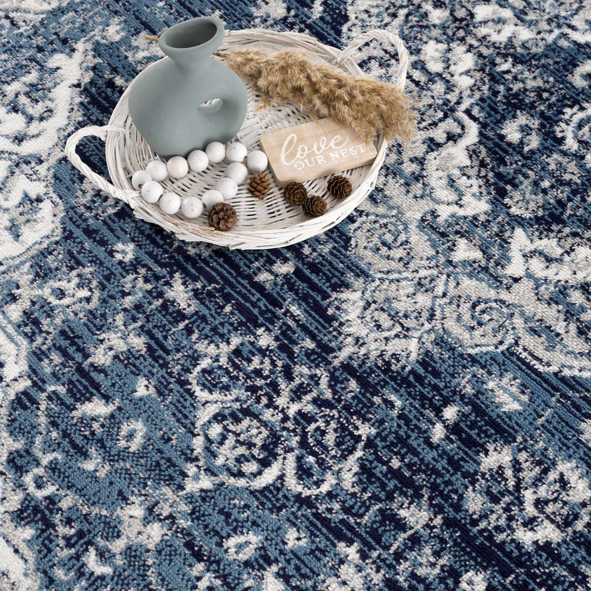 Billy Area Rug by Boutique Rugs, blue and white geometric pattern area rug on Tampa Home & Garden Store