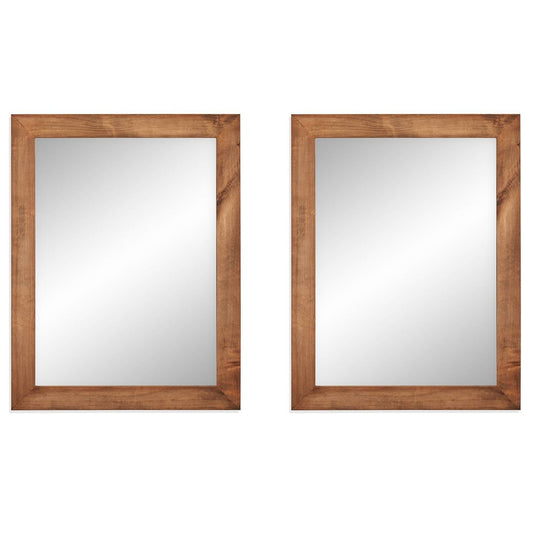 Set of 2 Modern Farmhouse Mirror Set Distressed Brown Wood Frame 31 x 24 inch - Tampa Home & Garden Store
