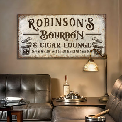 Personalized bourbon and cigar bar sign canvas by Tailored Canvases Robinson's Bourbon & Cigar Lounge on Tampa Home & Garden Store