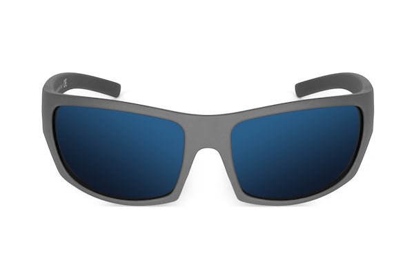 Renegade Wolf Gray sunglasses by Skeleton Optics with gray frame and blue lenses on Tampa Home & Garden Store