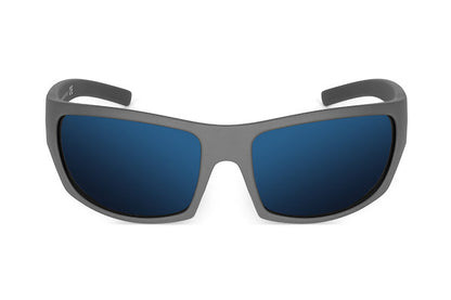 Renegade Wolf Gray sunglasses by Skeleton Optics with gray frame and blue lenses on Tampa Home & Garden Store