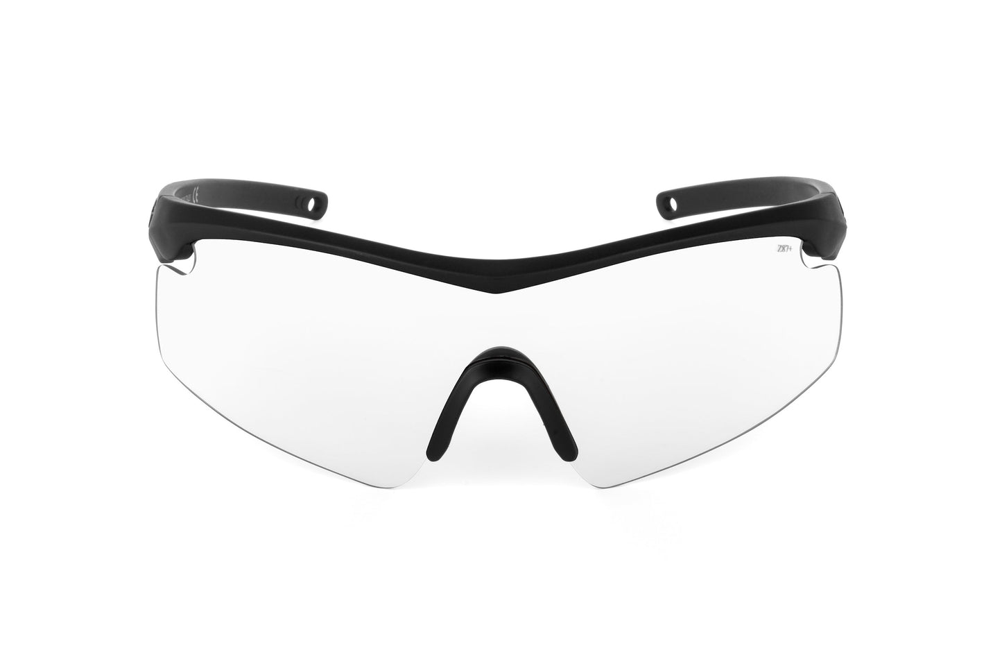 SO7 MILSPEC Ballistic Clear sunglasses by Skeleton Optics with black temples and shield lens on Tampa Home & Garden Store
