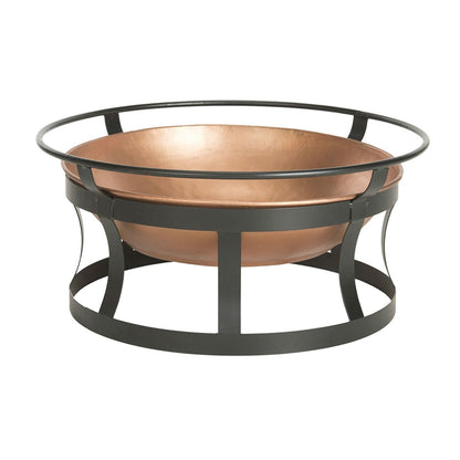Fogón de cobre con soporte de hierro negro, rejilla y atizador