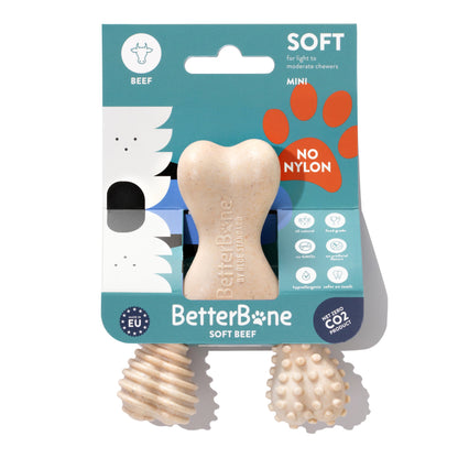 Jouet à mâcher BetterBone SOFT Durability : Ingrédients naturels, idéal pour les chiots qui font leurs dents, les chiens âgés et les chiens à la mâchoire douce.